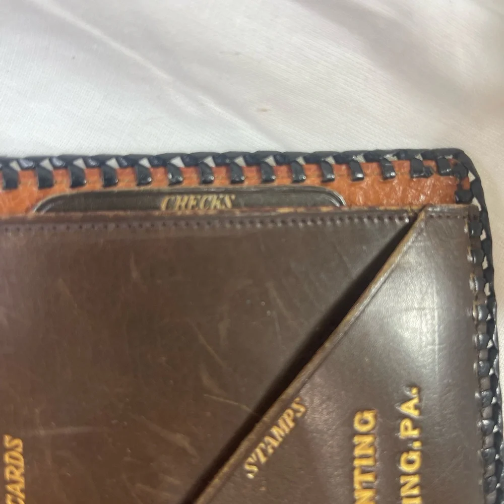 Vintage Brown Leather Wayfarer Wallet Monogrammed Steer hide.